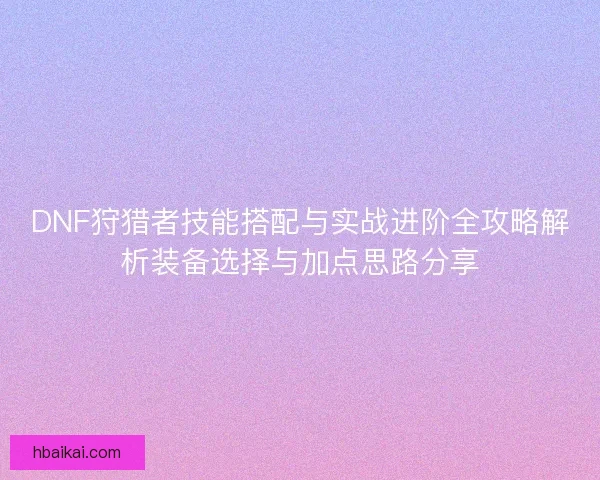 DNF狩猎者技能搭配与实战进阶全攻略解析装备选择与加点思路分享