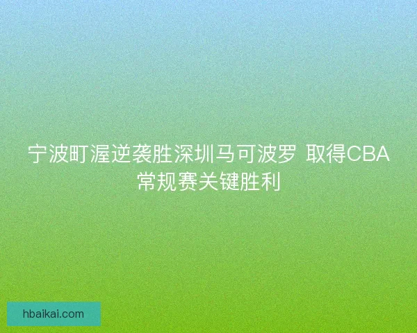宁波町渥逆袭胜深圳马可波罗 取得CBA常规赛关键胜利