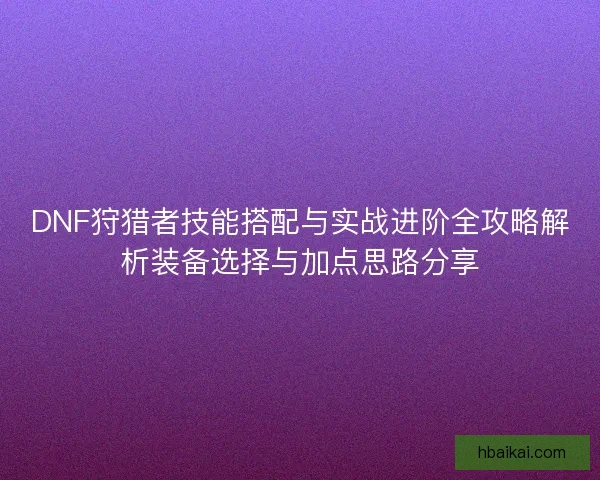DNF狩猎者技能搭配与实战进阶全攻略解析装备选择与加点思路分享